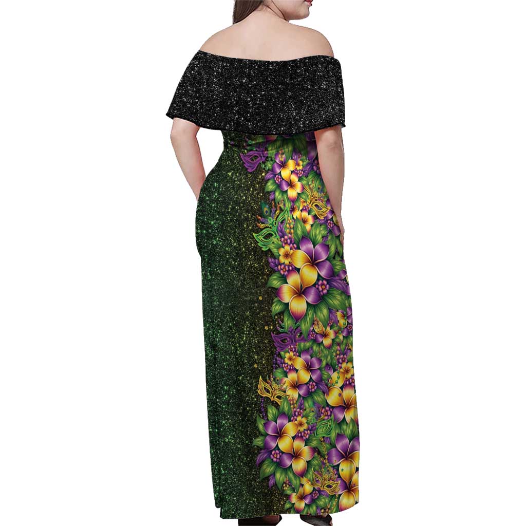 Hawaii Mardi Gras Family Matching Off Shoulder Maxi Dress and Hawaiian Shirt Tropical Flowers Glitter Style