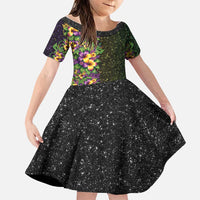 Hawaii Mardi Gras Family Matching Short Sleeve Bodycon Dress and Hawaiian Shirt Tropical Flowers Glitter Style