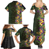 Hawaii Mardi Gras Family Matching Summer Maxi Dress and Hawaiian Shirt Tropical Flowers Glitter Style