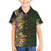 Hawaii Mardi Gras Family Matching Summer Maxi Dress and Hawaiian Shirt Tropical Flowers Glitter Style