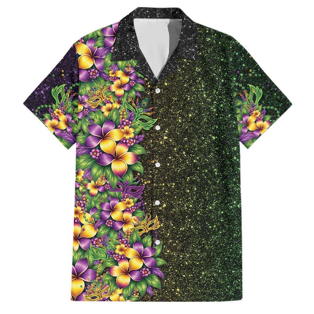 Hawaii Mardi Gras Family Matching Tank Maxi Dress and Hawaiian Shirt Tropical Flowers Glitter Style