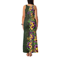 Hawaii Mardi Gras Family Matching Tank Maxi Dress and Hawaiian Shirt Tropical Flowers Glitter Style