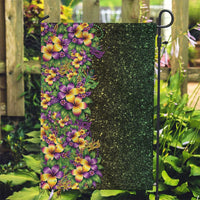 Hawaii Mardi Gras Garden Flag Tropical Flowers Glitter Style LT05 Garden Flag Black - Polynesian Pride