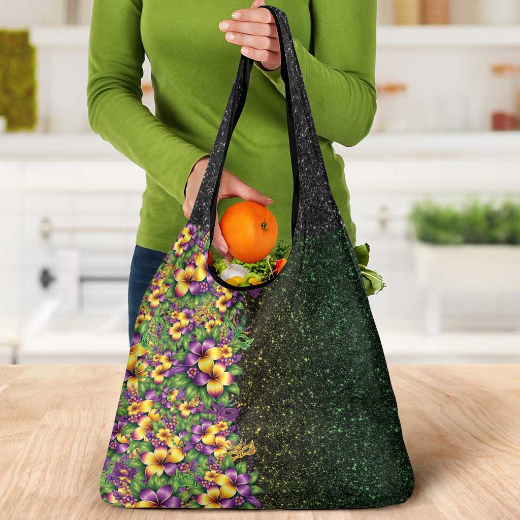 Hawaii Mardi Gras Grocery Bag Tropical Flowers Glitter Style LT05 - Polynesian Pride