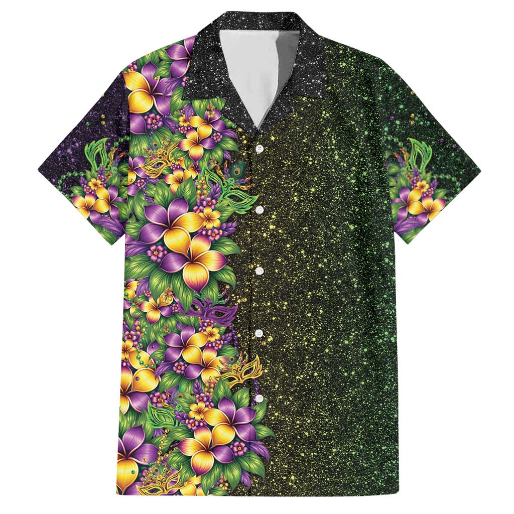 Hawaii Mardi Gras Hawaiian Shirt Tropical Flowers Glitter Style LT05 Black - Polynesian Pride