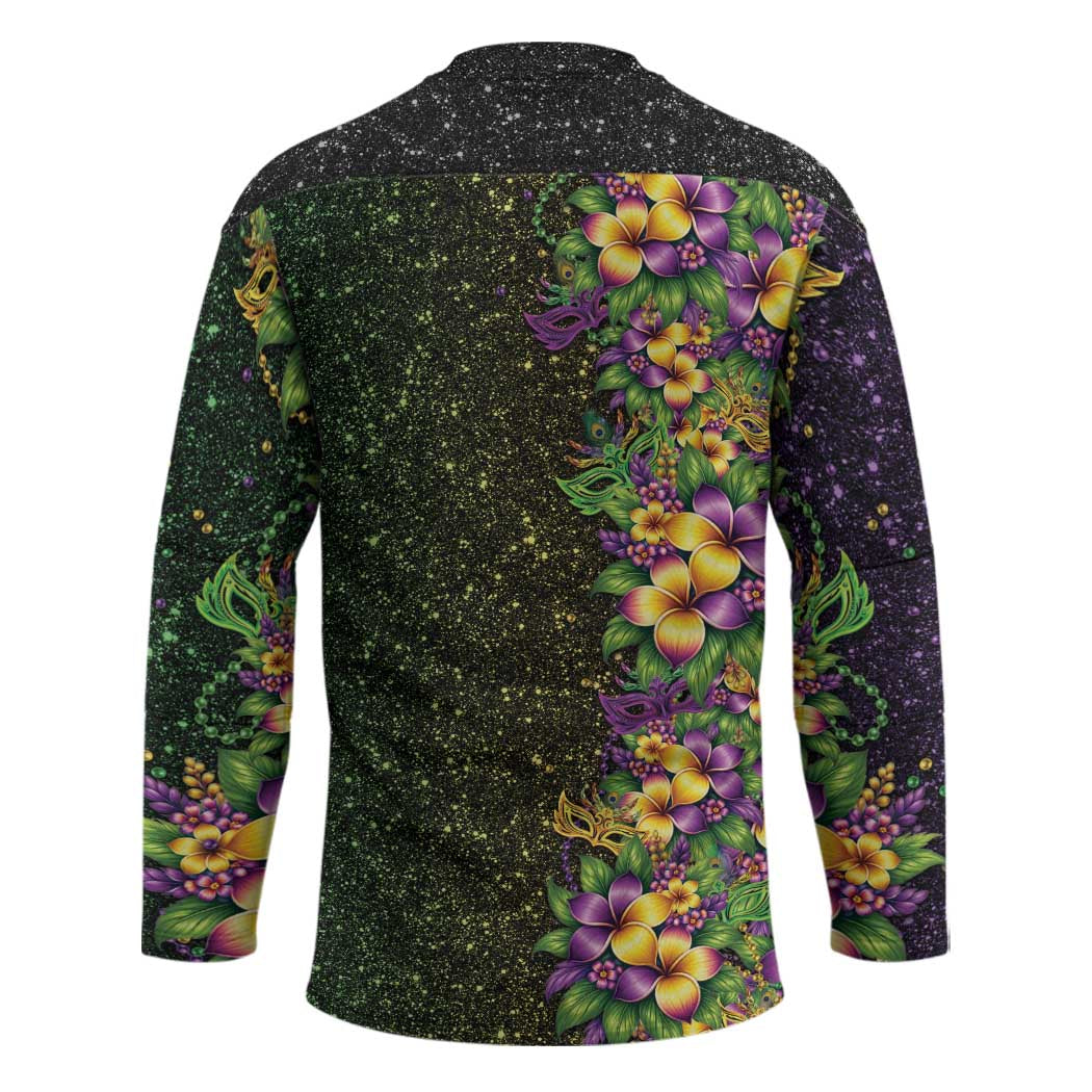 Hawaii Mardi Gras Hockey Jersey Tropical Flowers Glitter Style LT05 - Polynesian Pride
