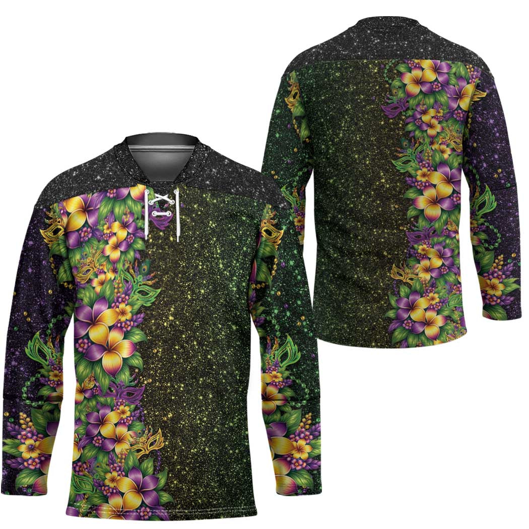 Hawaii Mardi Gras Hockey Jersey Tropical Flowers Glitter Style LT05 - Polynesian Pride