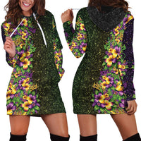 Hawaii Mardi Gras Hoodie Dress Tropical Flowers Glitter Style LT05 - Polynesian Pride
