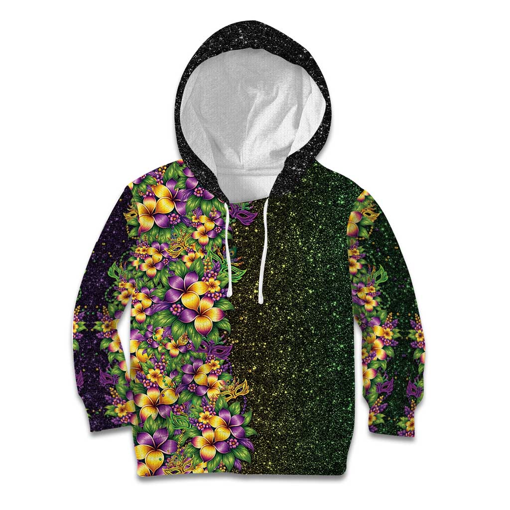 Hawaii Mardi Gras Kid Hoodie Tropical Flowers Glitter Style LT05 Hoodie Black - Polynesian Pride