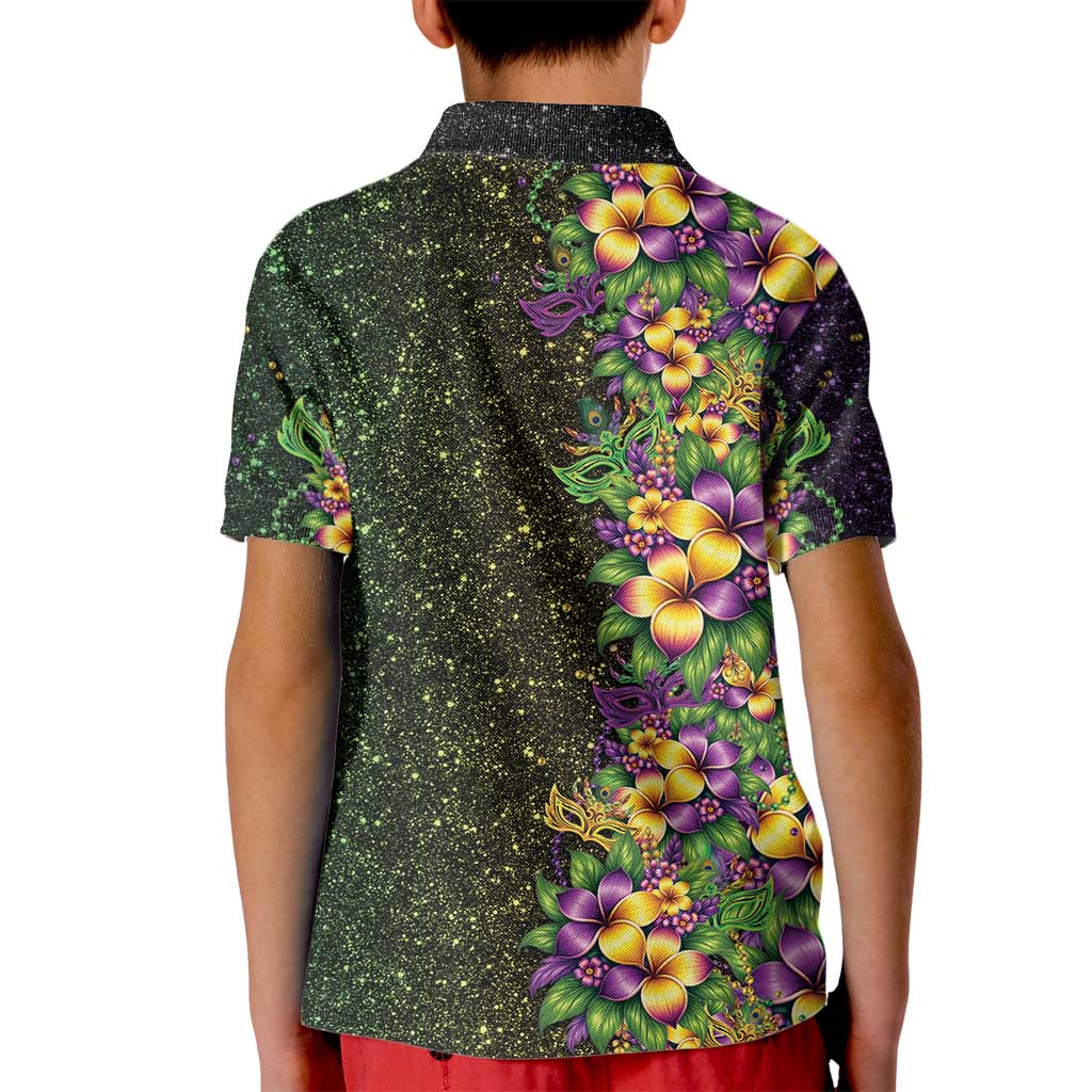 Hawaii Mardi Gras Kid Polo Shirt Tropical Flowers Glitter Style LT05 - Polynesian Pride