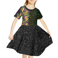 Hawaii Mardi Gras Kid Short Sleeve Dress Tropical Flowers Glitter Style LT05 - Polynesian Pride