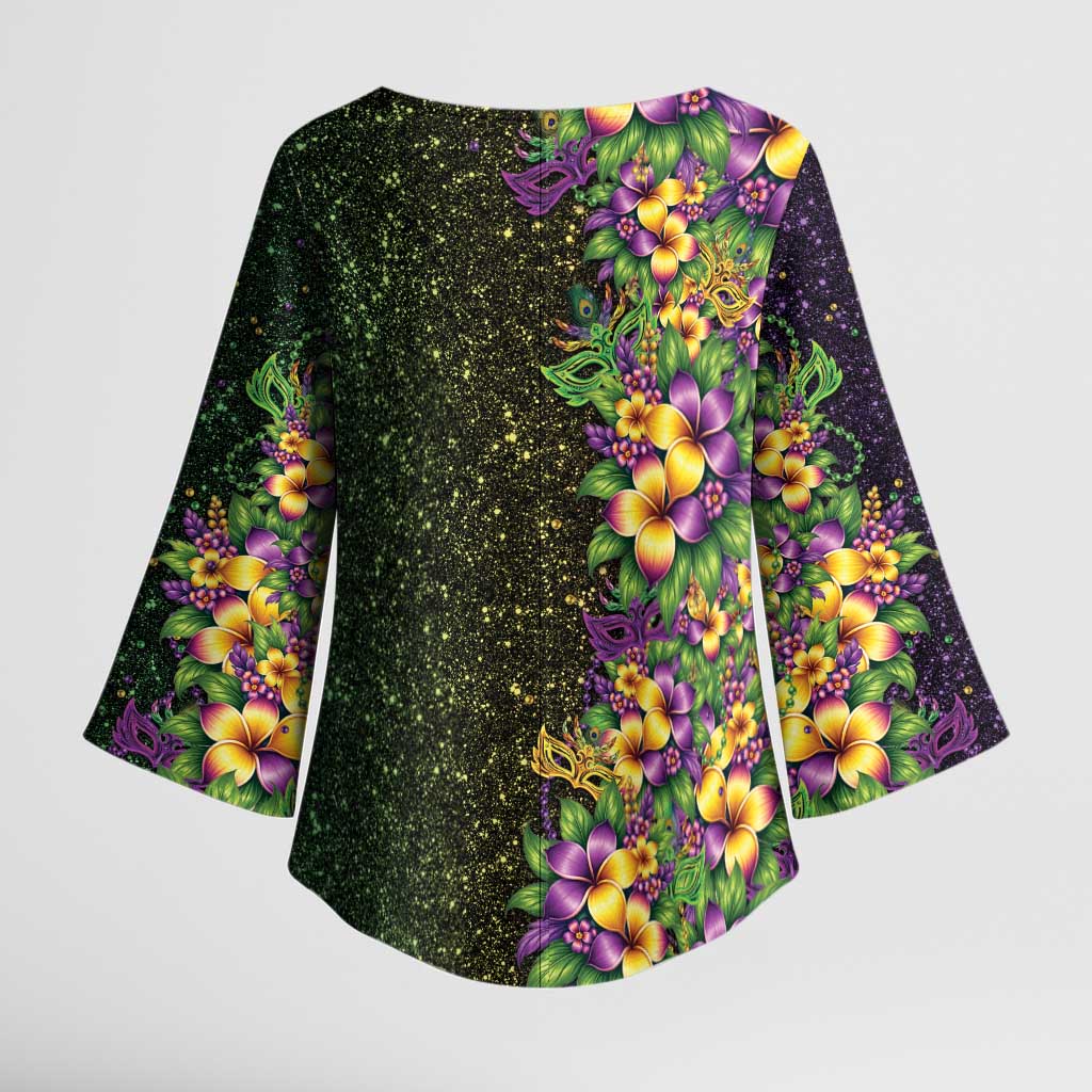 Hawaii Mardi Gras Kimono Sleeve Blouse Tropical Flowers Glitter Style LT05 - Polynesian Pride