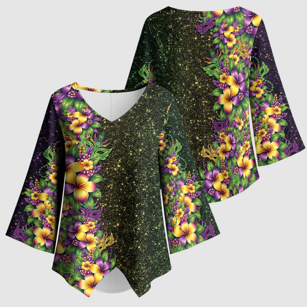 Hawaii Mardi Gras Kimono Sleeve Blouse Tropical Flowers Glitter Style LT05 - Polynesian Pride