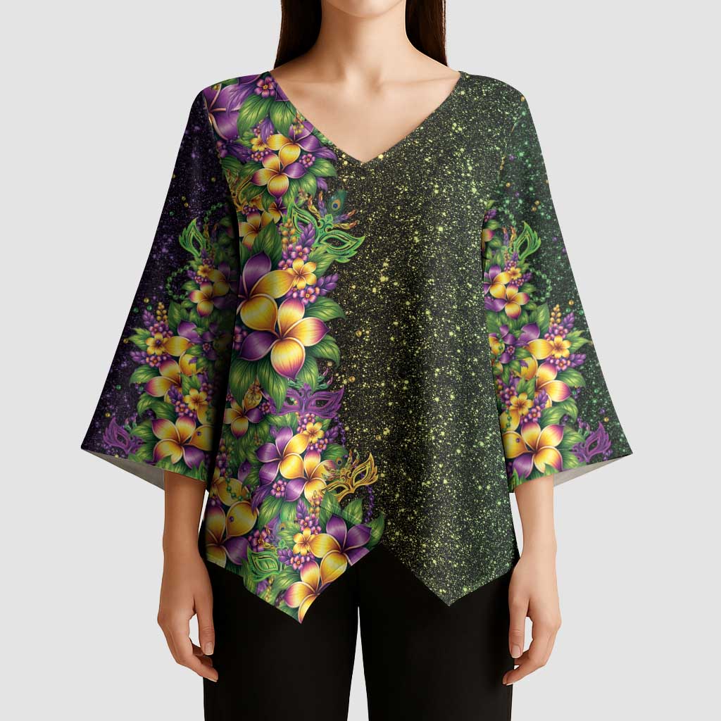 Hawaii Mardi Gras Kimono Sleeve Blouse Tropical Flowers Glitter Style LT05 - Polynesian Pride