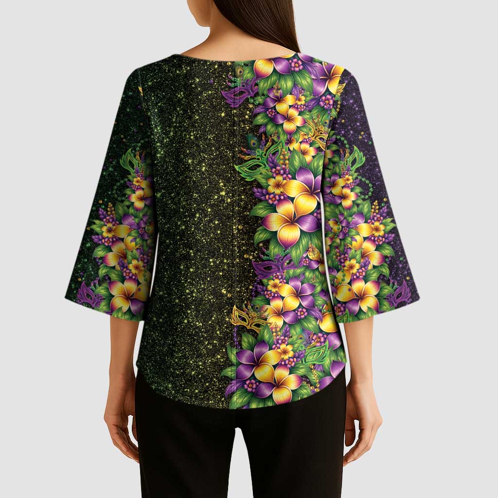 Hawaii Mardi Gras Kimono Sleeve Blouse Tropical Flowers Glitter Style LT05 - Polynesian Pride