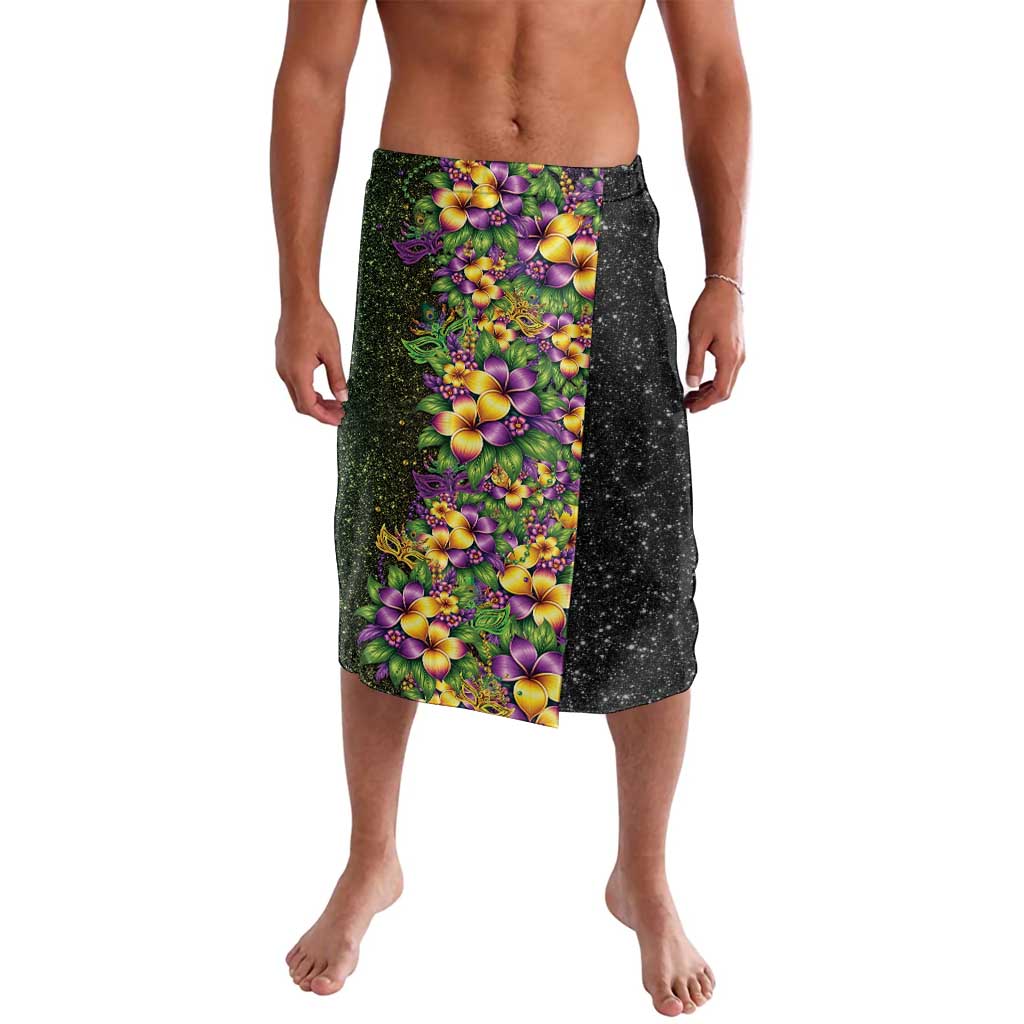 Hawaii Mardi Gras Lavalava Tropical Flowers Glitter Style LT05 Black - Polynesian Pride