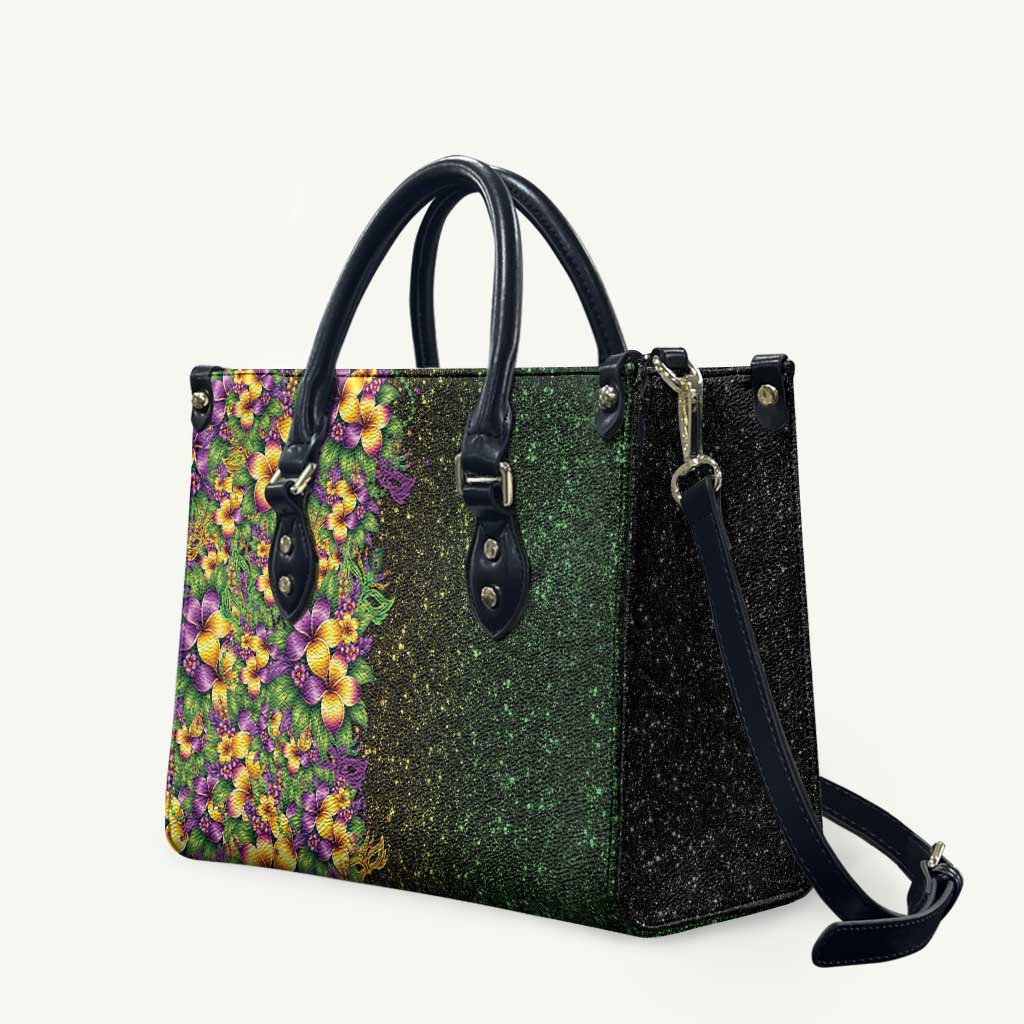 Hawaii Mardi Gras Leather Bag Tropical Flowers Glitter Style LT05 Black - Polynesian Pride