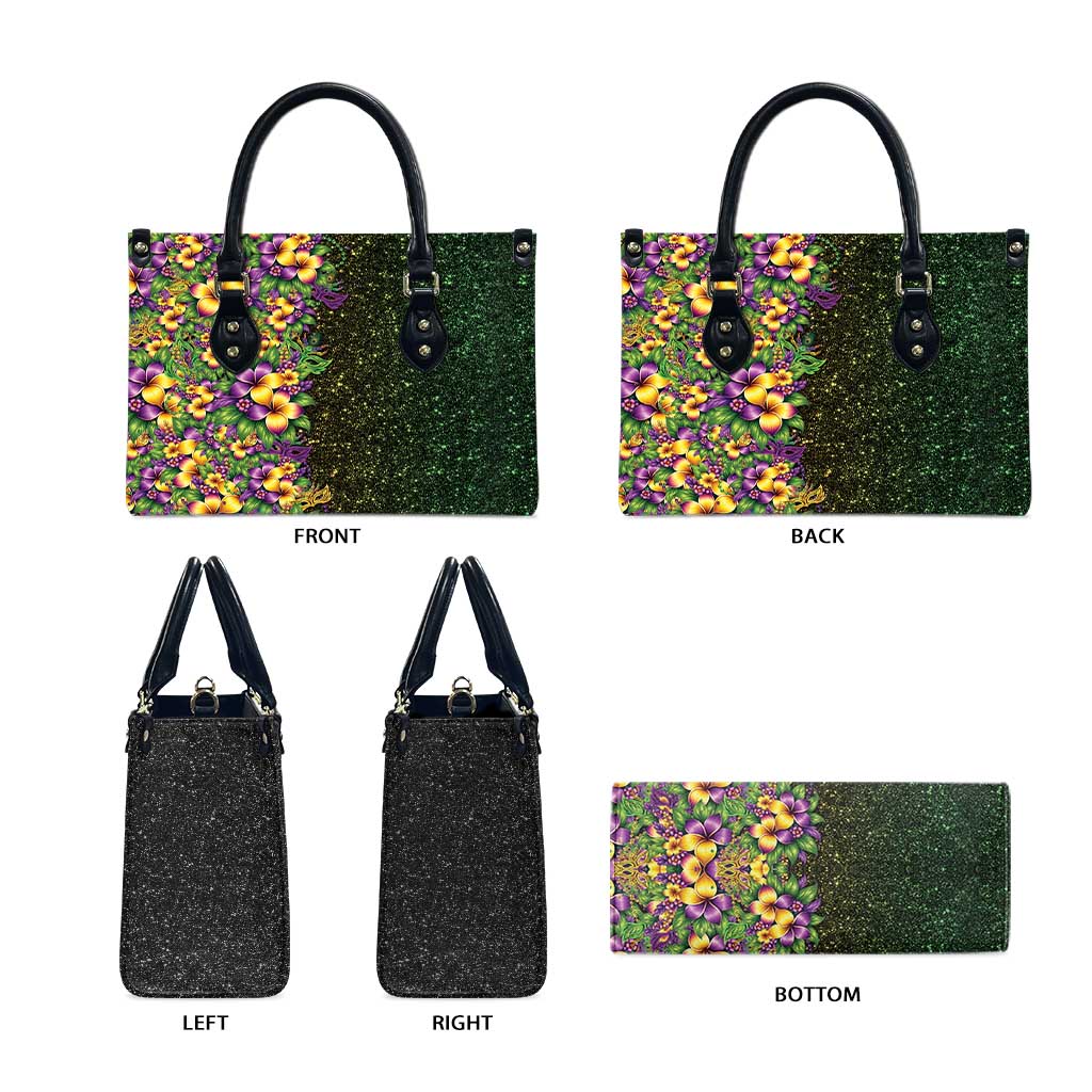 Hawaii Mardi Gras Leather Bag Tropical Flowers Glitter Style LT05 - Polynesian Pride