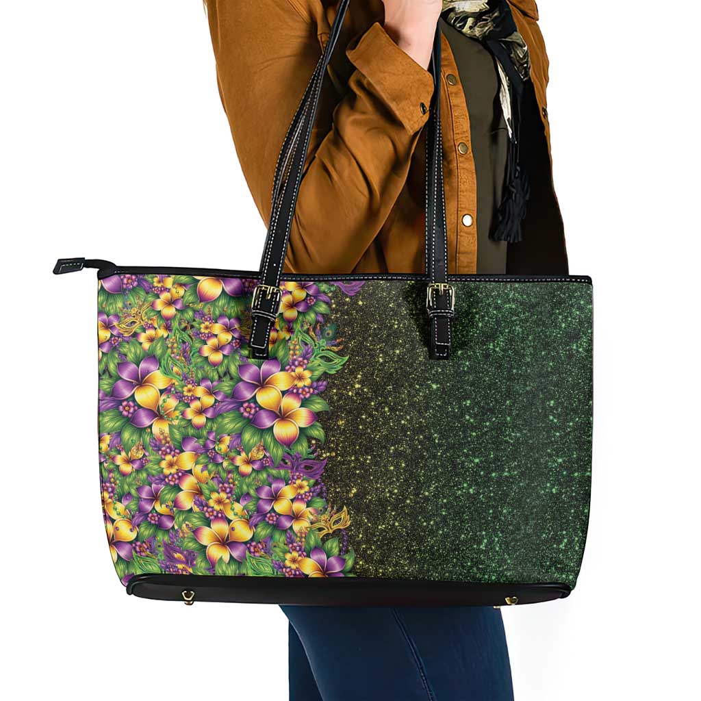 Hawaii Mardi Gras Leather Tote Bag Tropical Flowers Glitter Style LT05 - Polynesian Pride