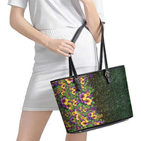 Hawaii Mardi Gras Leather Tote Bag Tropical Flowers Glitter Style LT05 - Polynesian Pride