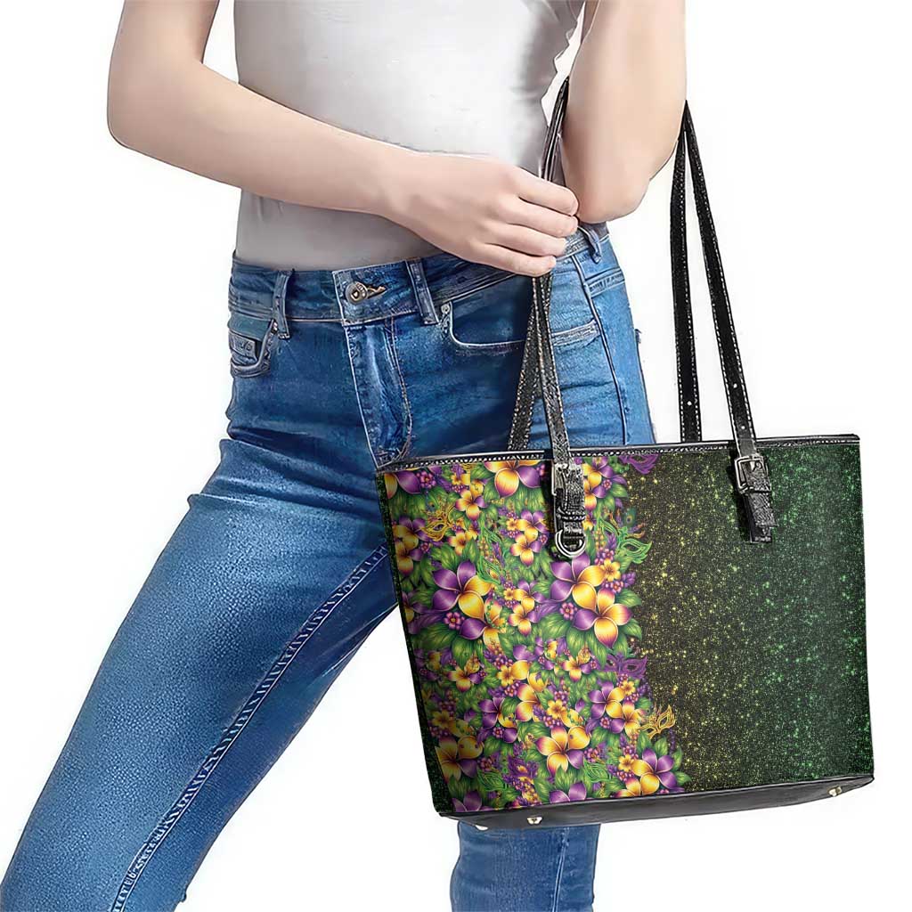 Hawaii Mardi Gras Leather Tote Bag Tropical Flowers Glitter Style LT05 - Polynesian Pride