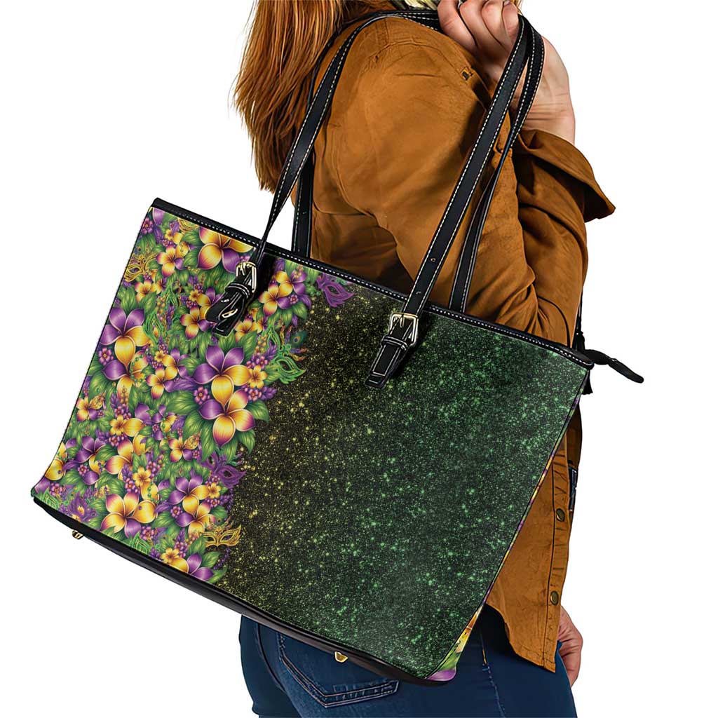 Hawaii Mardi Gras Leather Tote Bag Tropical Flowers Glitter Style LT05 - Polynesian Pride