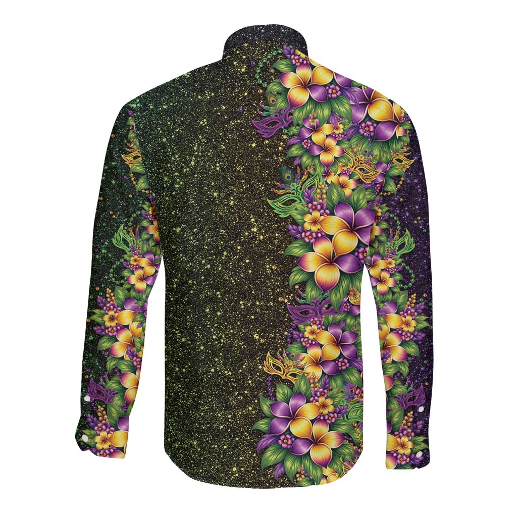 Hawaii Mardi Gras Long Sleeve Button Shirt Tropical Flowers Glitter Style LT05 - Polynesian Pride