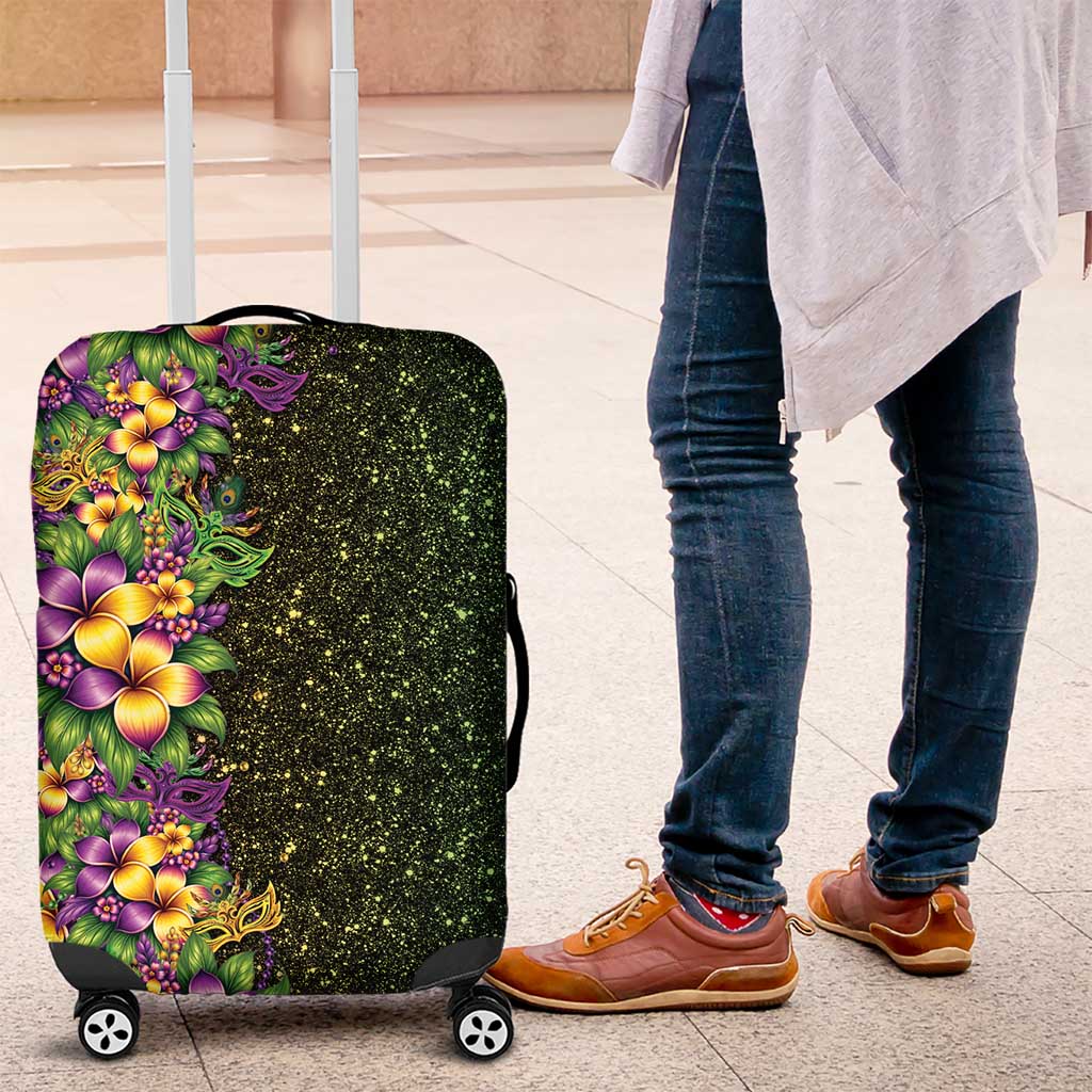 Hawaii Mardi Gras Luggage Cover Tropical Flowers Glitter Style LT05 Black - Polynesian Pride