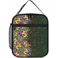 Hawaii Mardi Gras Lunch Bag Tropical Flowers Glitter Style LT05 10.2 × 8.3 × 4.3 inch Black - Polynesian Pride