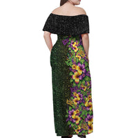 Hawaii Mardi Gras Off Shoulder Maxi Dress Tropical Flowers Glitter Style LT05 - Polynesian Pride
