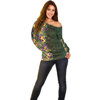 Hawaii Mardi Gras Off Shoulder Sweater Tropical Flowers Glitter Style