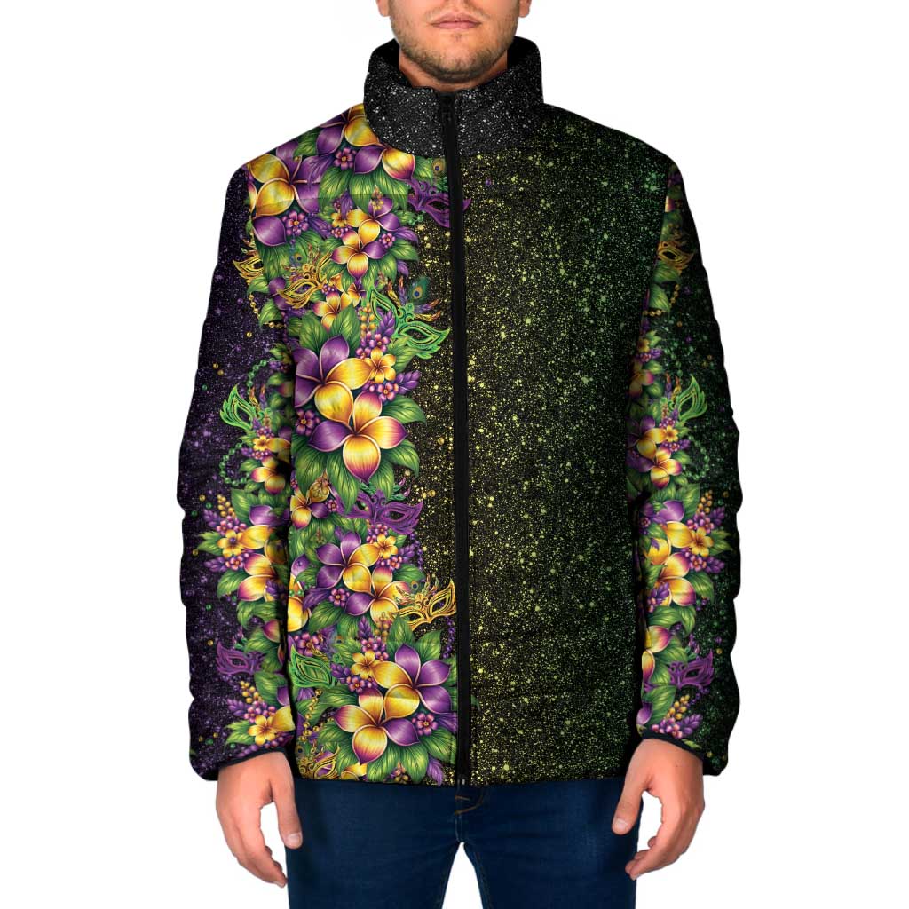 Hawaii Mardi Gras Padded Jacket Tropical Flowers Glitter Style LT05 Men Black - Polynesian Pride