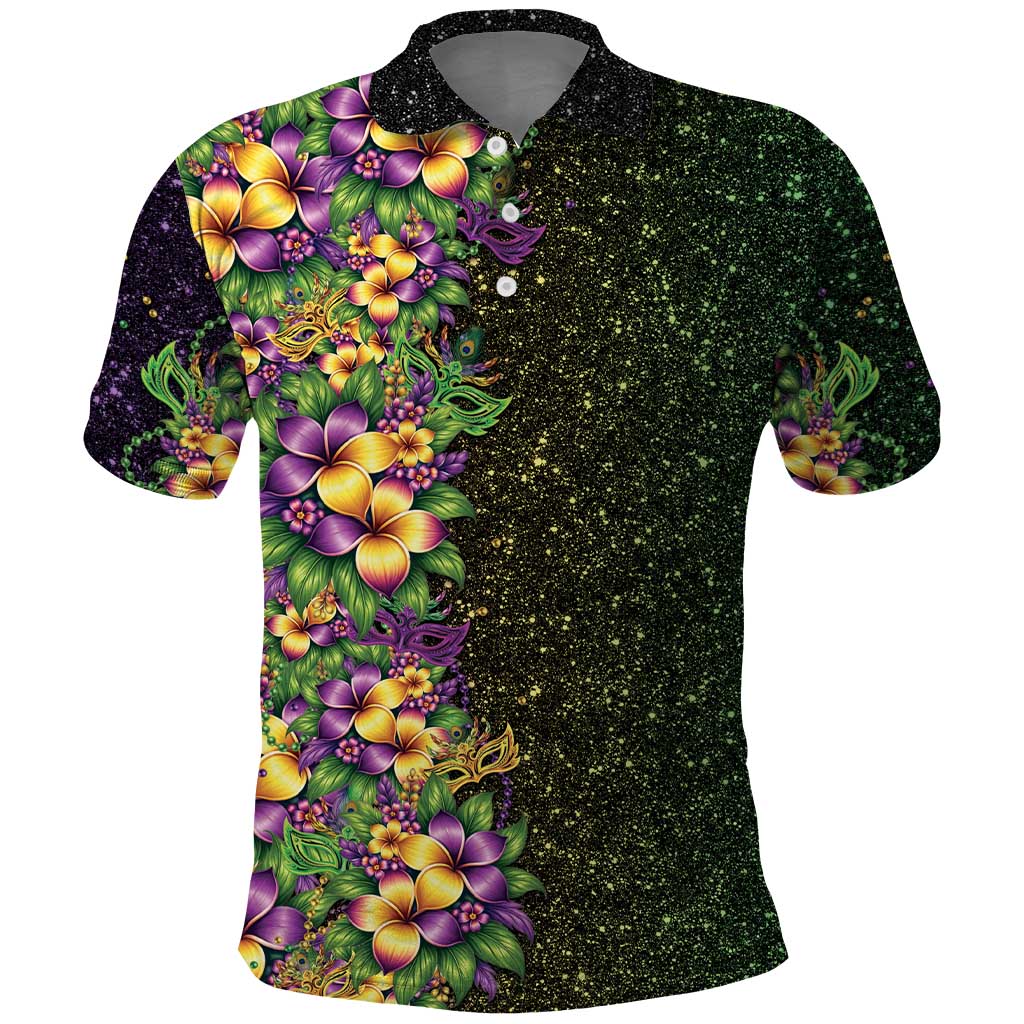 Hawaii Mardi Gras Polo Shirt Tropical Flowers Glitter Style LT05 Black - Polynesian Pride