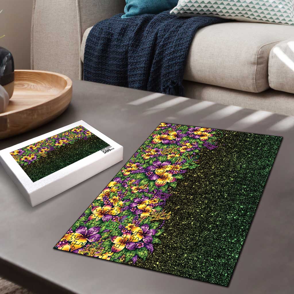 Hawaii Mardi Gras Puzzle Tropical Flowers Glitter Style LT05 - Polynesian Pride