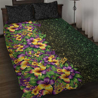 Hawaii Mardi Gras Quilt Bed Set Tropical Flowers Glitter Style LT05 Black - Polynesian Pride