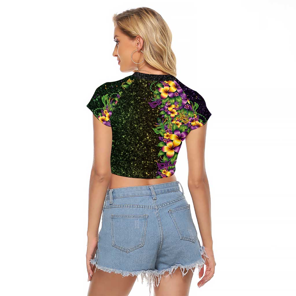 Hawaii Mardi Gras Raglan Cropped T Shirt Tropical Flowers Glitter Style LT05 - Polynesian Pride