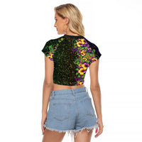 Hawaii Mardi Gras Raglan Cropped T Shirt Tropical Flowers Glitter Style LT05 - Polynesian Pride