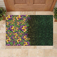 Hawaii Mardi Gras Rubber Doormat Tropical Flowers Glitter Style LT05 Black - Polynesian Pride