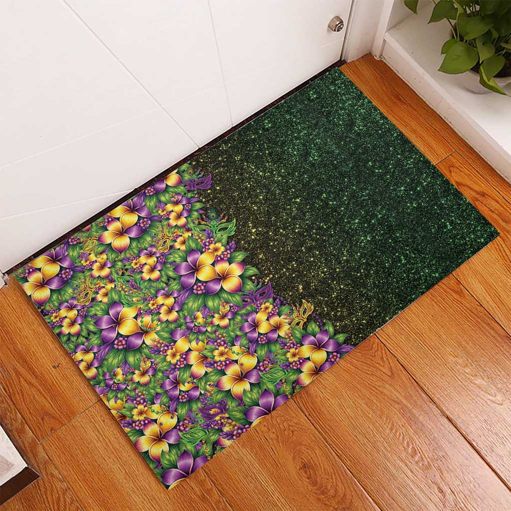 Hawaii Mardi Gras Rubber Doormat Tropical Flowers Glitter Style LT05 - Polynesian Pride