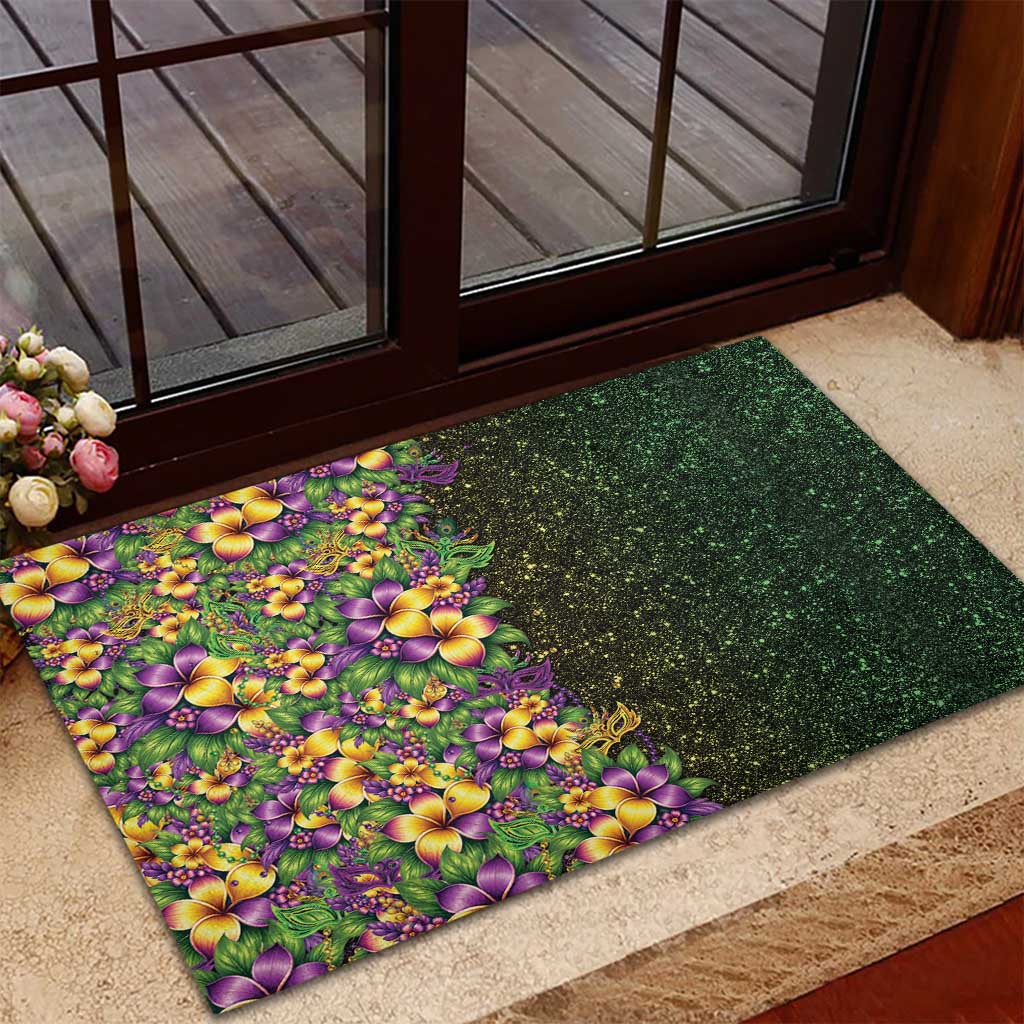 Hawaii Mardi Gras Rubber Doormat Tropical Flowers Glitter Style LT05 - Polynesian Pride