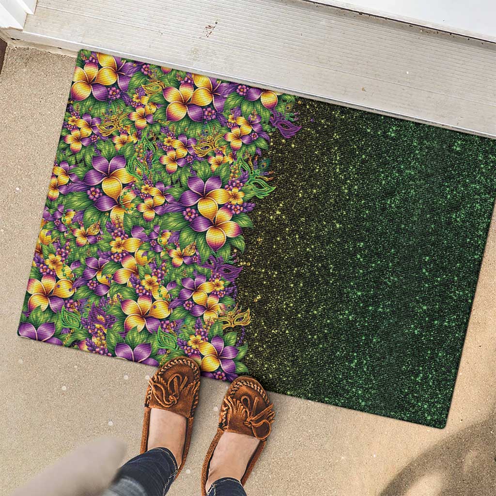 Hawaii Mardi Gras Rubber Doormat Tropical Flowers Glitter Style LT05 - Polynesian Pride