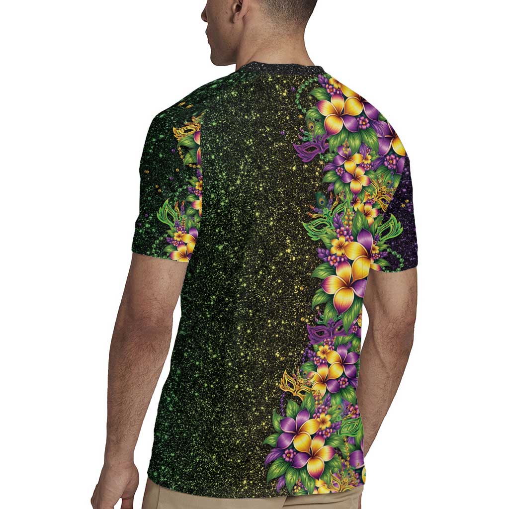 Hawaii Mardi Gras Rugby Jersey Tropical Flowers Glitter Style LT05 - Polynesian Pride