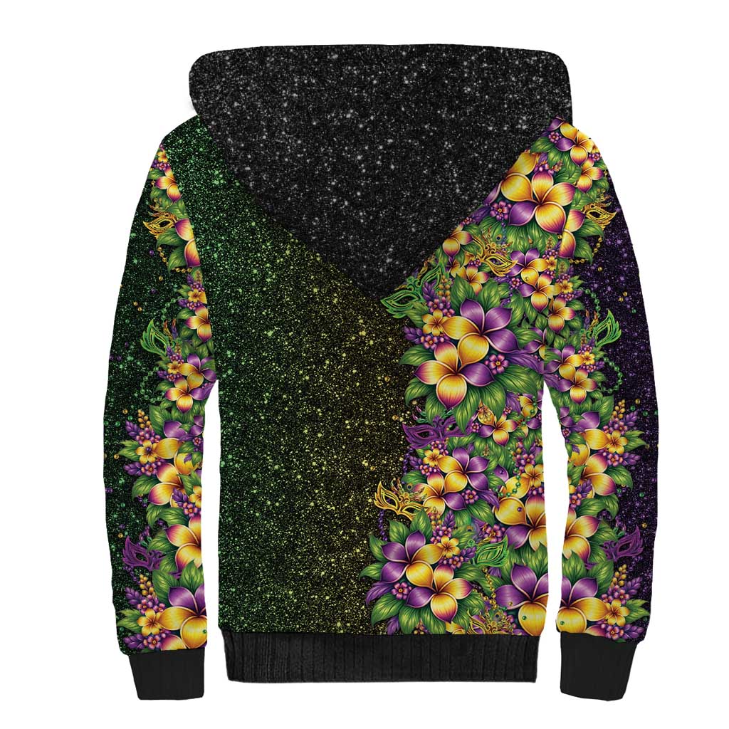 Hawaii Mardi Gras Sherpa Hoodie Tropical Flowers Glitter Style LT05 - Polynesian Pride
