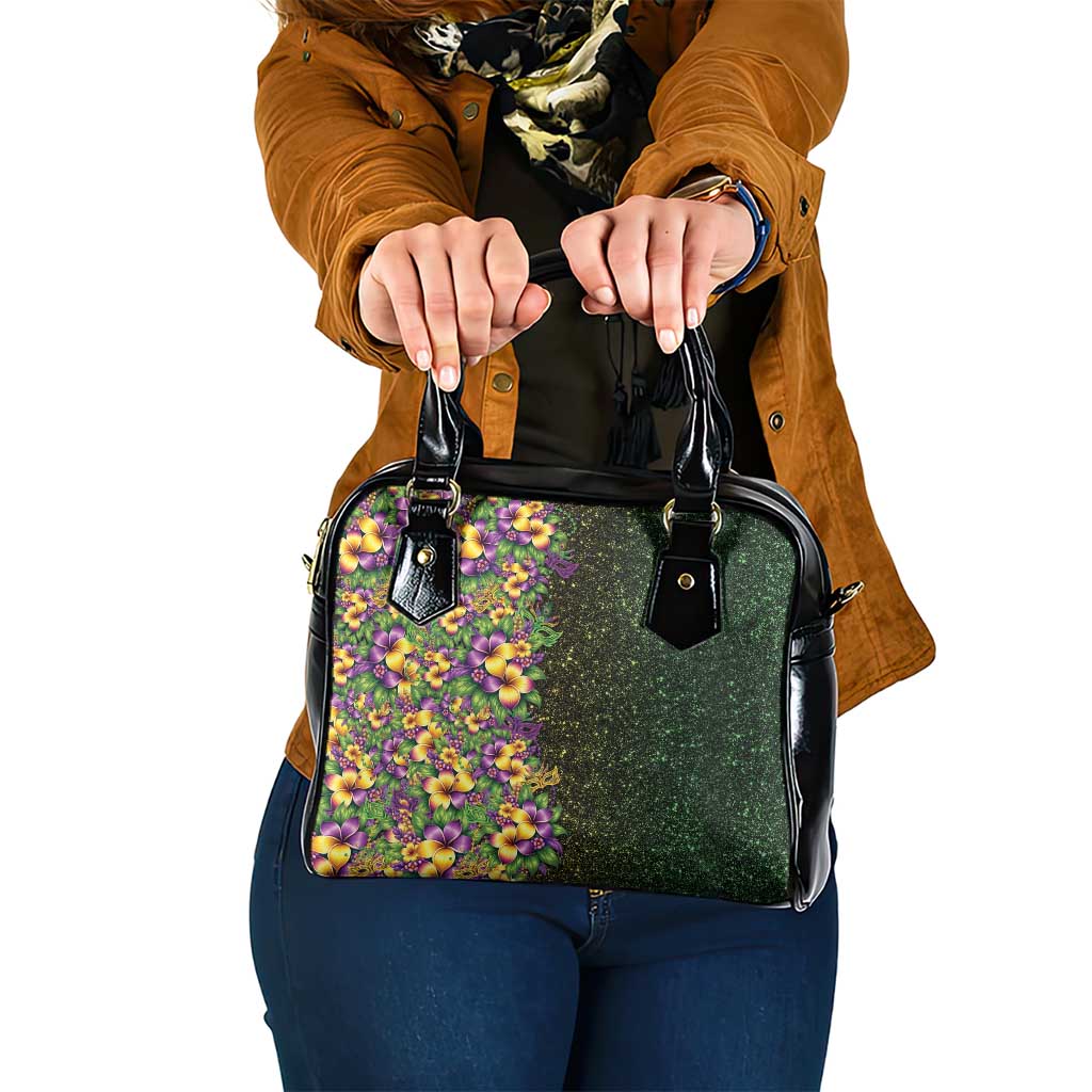 Hawaii Mardi Gras Shoulder Handbag Tropical Flowers Glitter Style LT05 One Size Black - Polynesian Pride