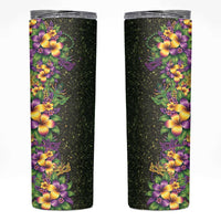 Hawaii Mardi Gras Skinny Tumbler Tropical Flowers Glitter Style LT05 Black - Polynesian Pride