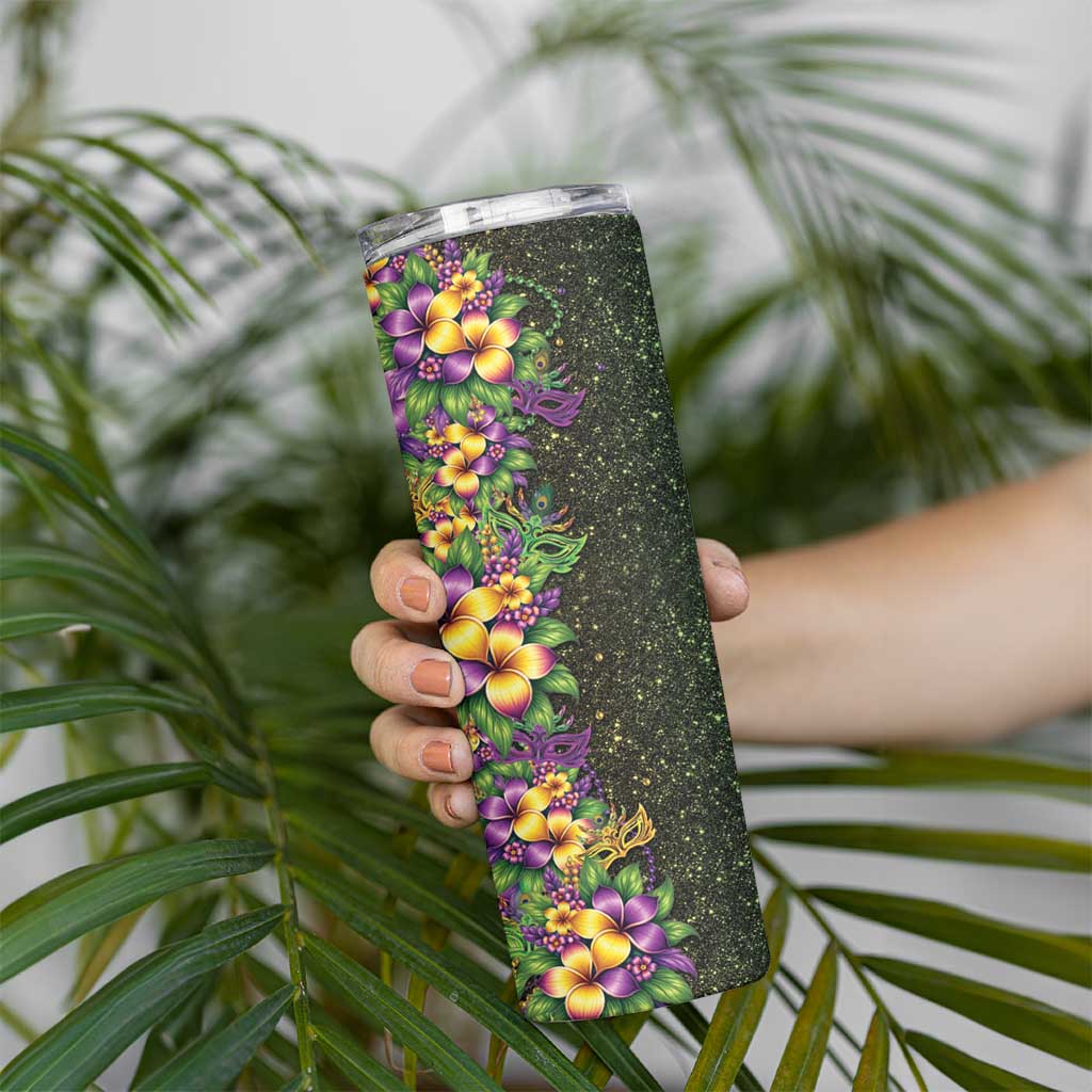 Hawaii Mardi Gras Skinny Tumbler Tropical Flowers Glitter Style LT05 - Polynesian Pride