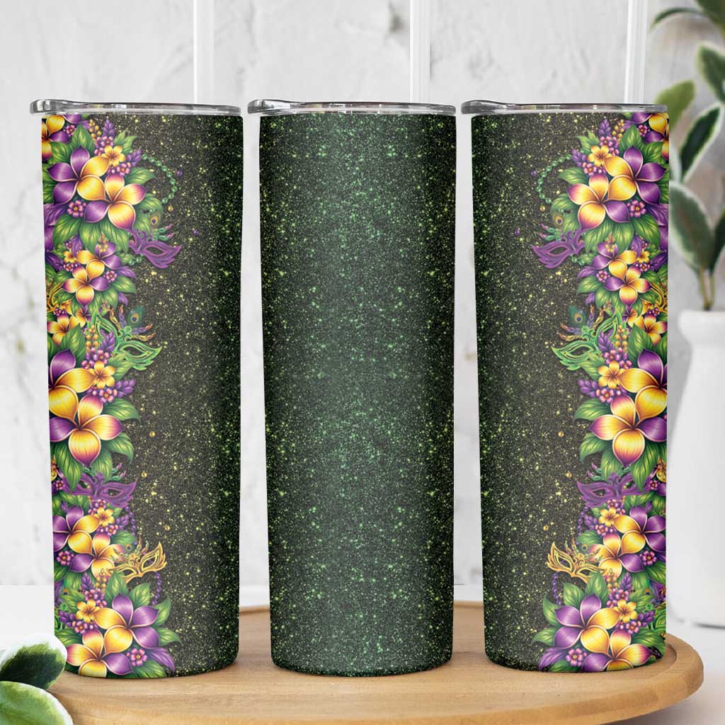 Hawaii Mardi Gras Skinny Tumbler Tropical Flowers Glitter Style LT05 - Polynesian Pride