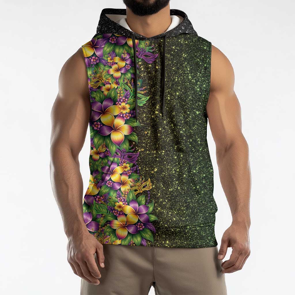 Hawaii Mardi Gras Sleeveless Hoodie Tropical Flowers Glitter Style LT05 - Polynesian Pride