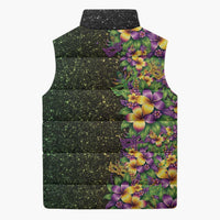 Hawaii Mardi Gras Sleeveless Puffer Jacket Tropical Flowers Glitter Style LT05 - Polynesian Pride