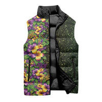 Hawaii Mardi Gras Sleeveless Puffer Jacket Tropical Flowers Glitter Style LT05 - Polynesian Pride